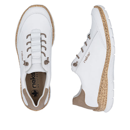 Rieker N42K5-80 White F 1/2 Fit Shoes with Elastic Lace