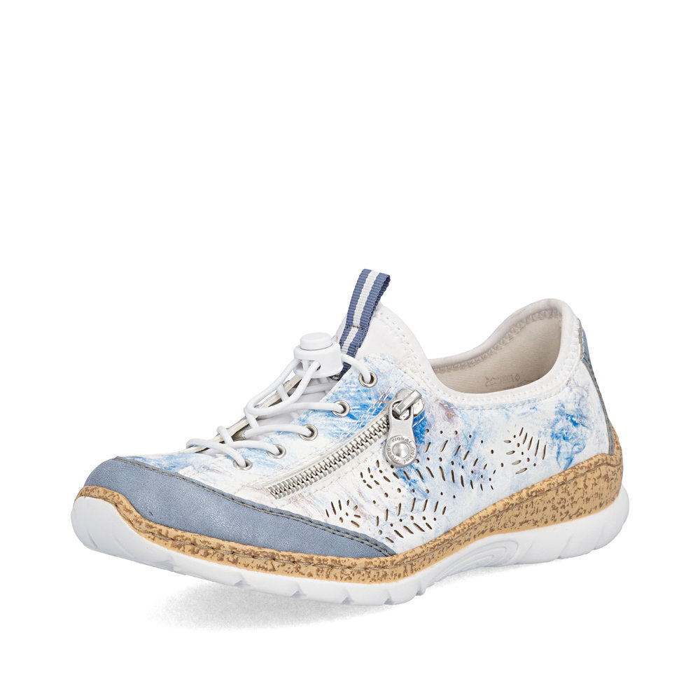 Rieker N42K6-90 Blue Multi White F 1/2 Fit Elastic Speed Lace Shoes