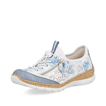 Rieker N42K6-90 Blue Multi White F 1/2 Fit Elastic Speed Lace Shoes