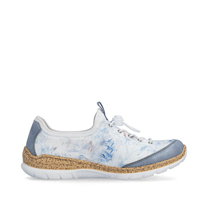 Rieker N42K6-90 Blue Multi White F 1/2 Fit Elastic Speed Lace Shoes
