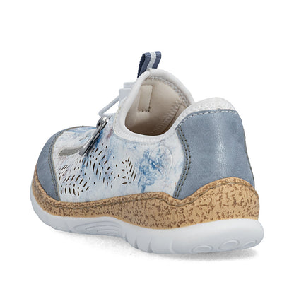Rieker N42K6-90 Blue Multi White F 1/2 Fit Elastic Speed Lace Shoes