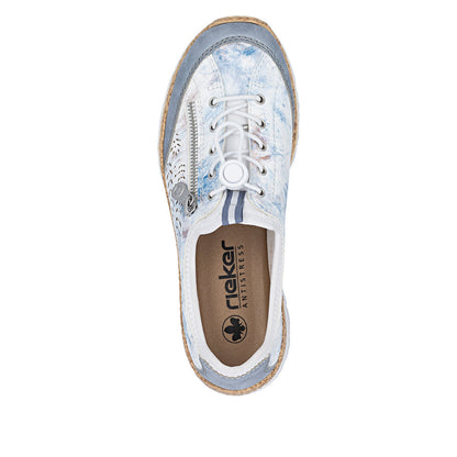 Rieker N42K6-90 Blue Multi White F 1/2 Fit Elastic Speed Lace Shoes