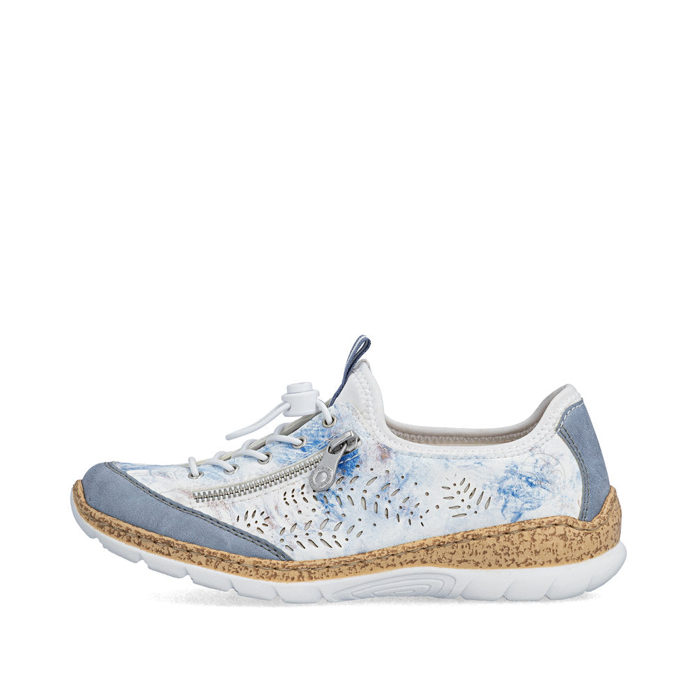 Rieker N42K6-90 Blue Multi White F 1/2 Fit Elastic Speed Lace Shoes