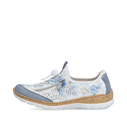 Rieker N42K6-90 Blue Multi White F 1/2 Fit Elastic Speed Lace Shoes