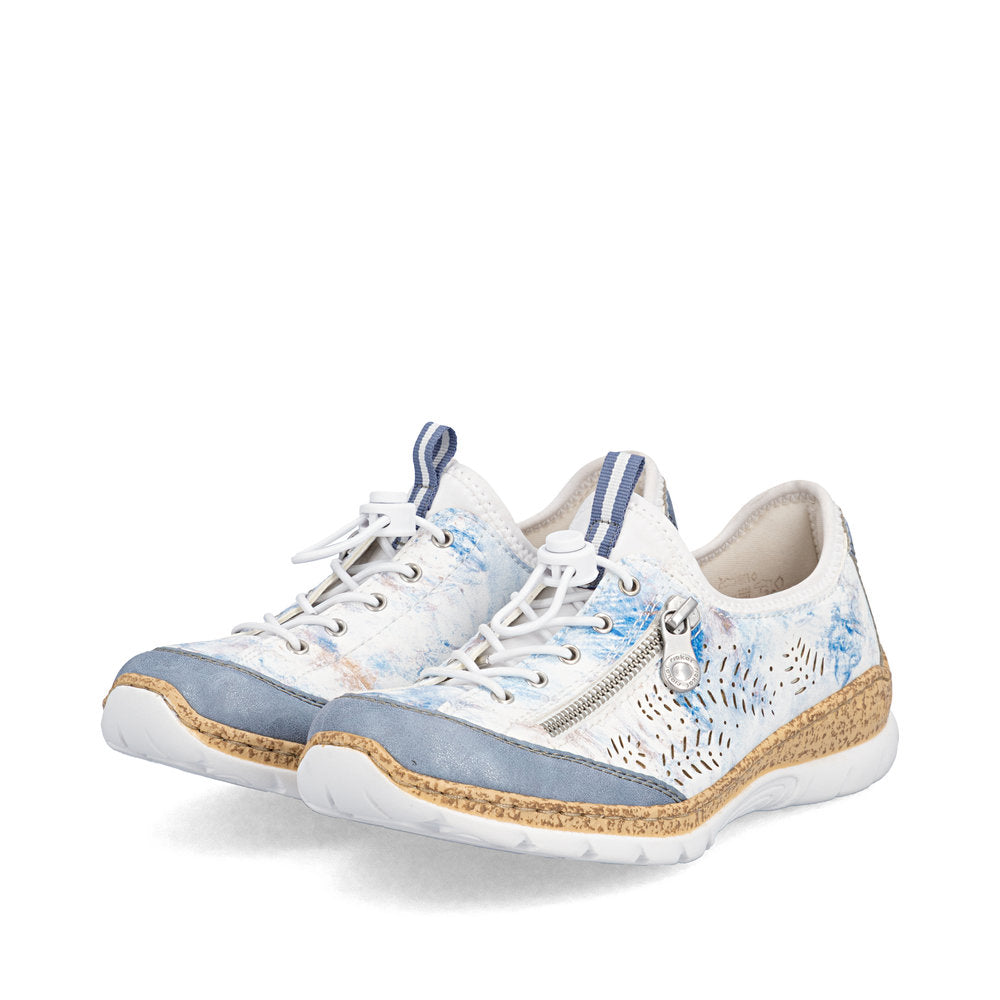 Rieker N42K6-90 Blue Multi White F 1/2 Fit Elastic Speed Lace Shoes