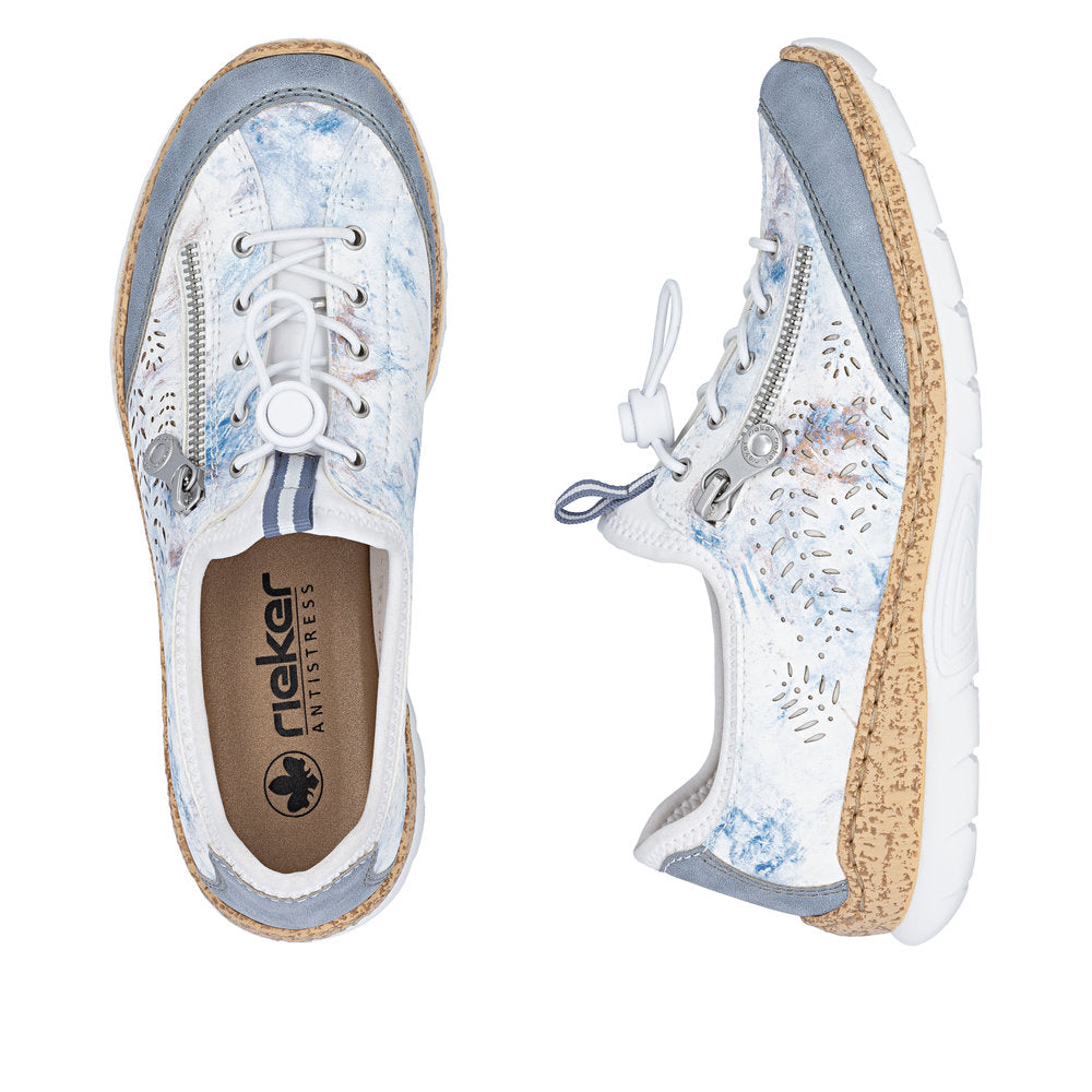 Rieker N42K6-90 Blue Multi White F 1/2 Fit Elastic Speed Lace Shoes