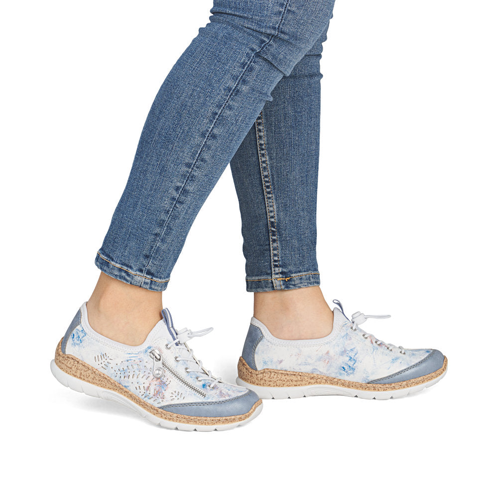 Rieker N42K6-90 Blue Multi White F 1/2 Fit Elastic Speed Lace Shoes