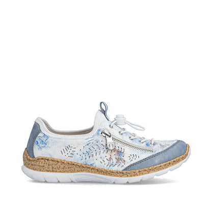 Rieker N42K6-90 Blue Multi White F 1/2 Fit Elastic Speed Lace Shoes