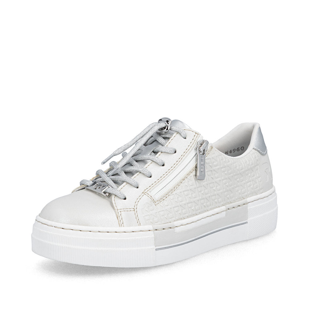 Rieker N4960-90 Pearl & Silver F Fit Trainers with Zip