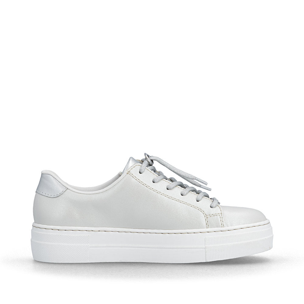 Rieker N4960-90 Pearl & Silver F Fit Trainers with Zip
