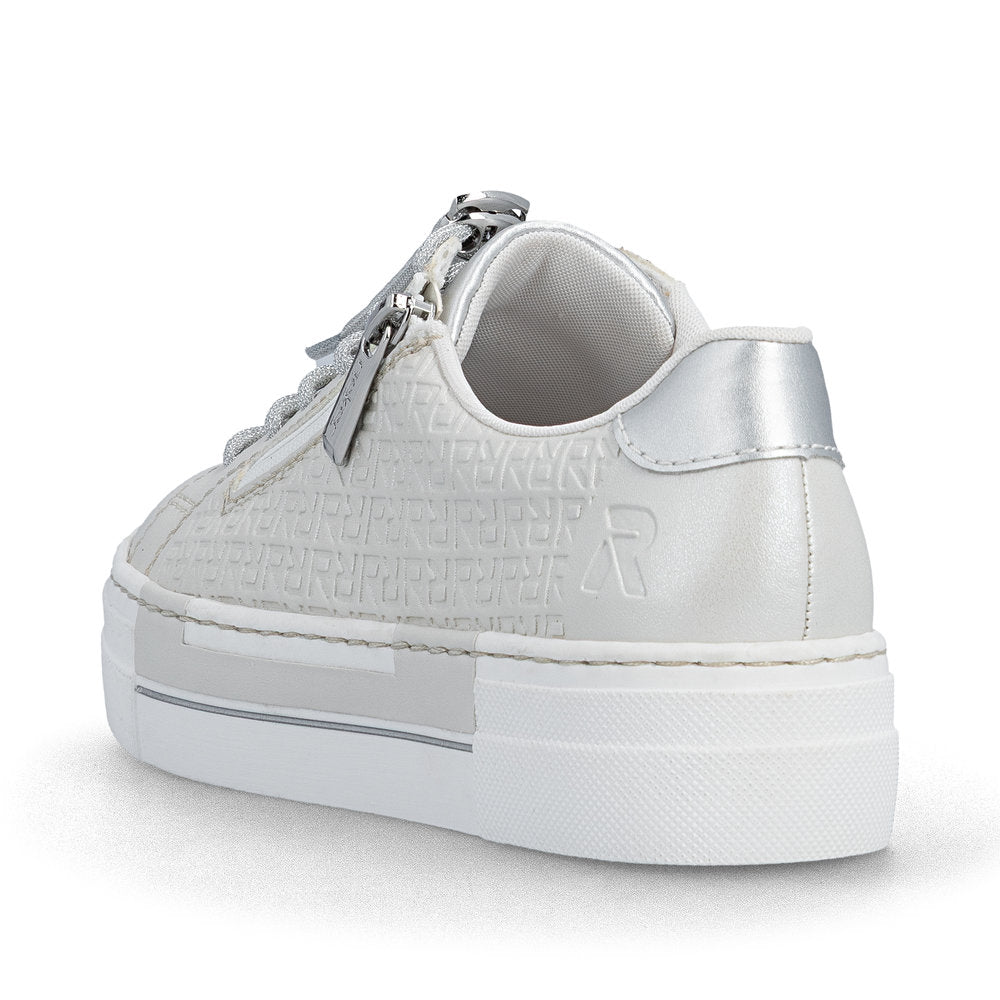 Rieker N4960-90 Pearl & Silver F Fit Trainers with Zip