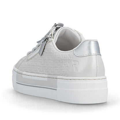 Rieker N4960-90 Pearl & Silver F Fit Trainers with Zip