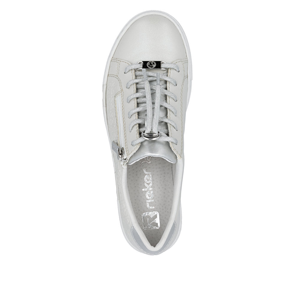 Rieker N4960-90 Pearl & Silver F Fit Trainers with Zip