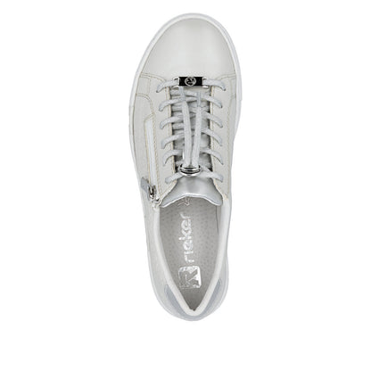 Rieker N4960-90 Pearl & Silver F Fit Trainers with Zip