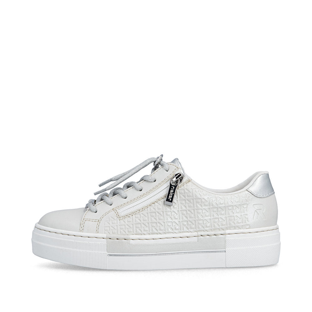 Rieker N4960-90 Pearl & Silver F Fit Trainers with Zip