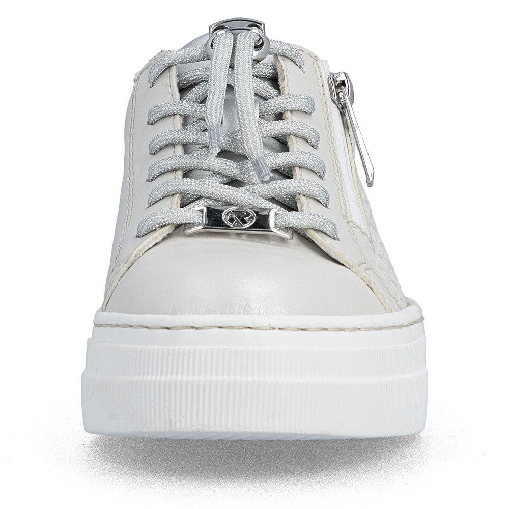 Rieker N4960-90 Pearl & Silver F Fit Trainers with Zip