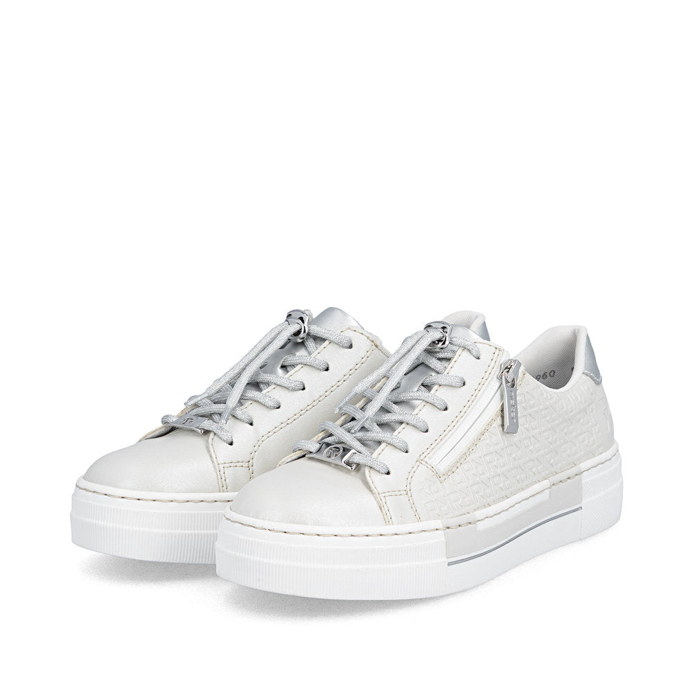 Rieker N4960-90 Pearl & Silver F Fit Trainers with Zip