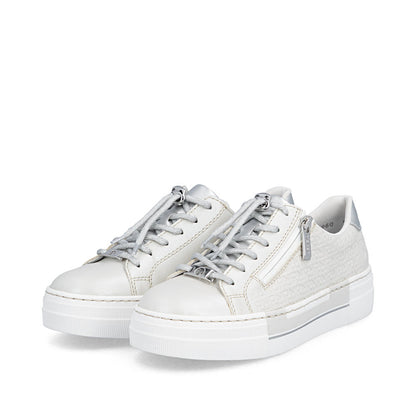 Rieker N4960-90 Pearl & Silver F Fit Trainers with Zip