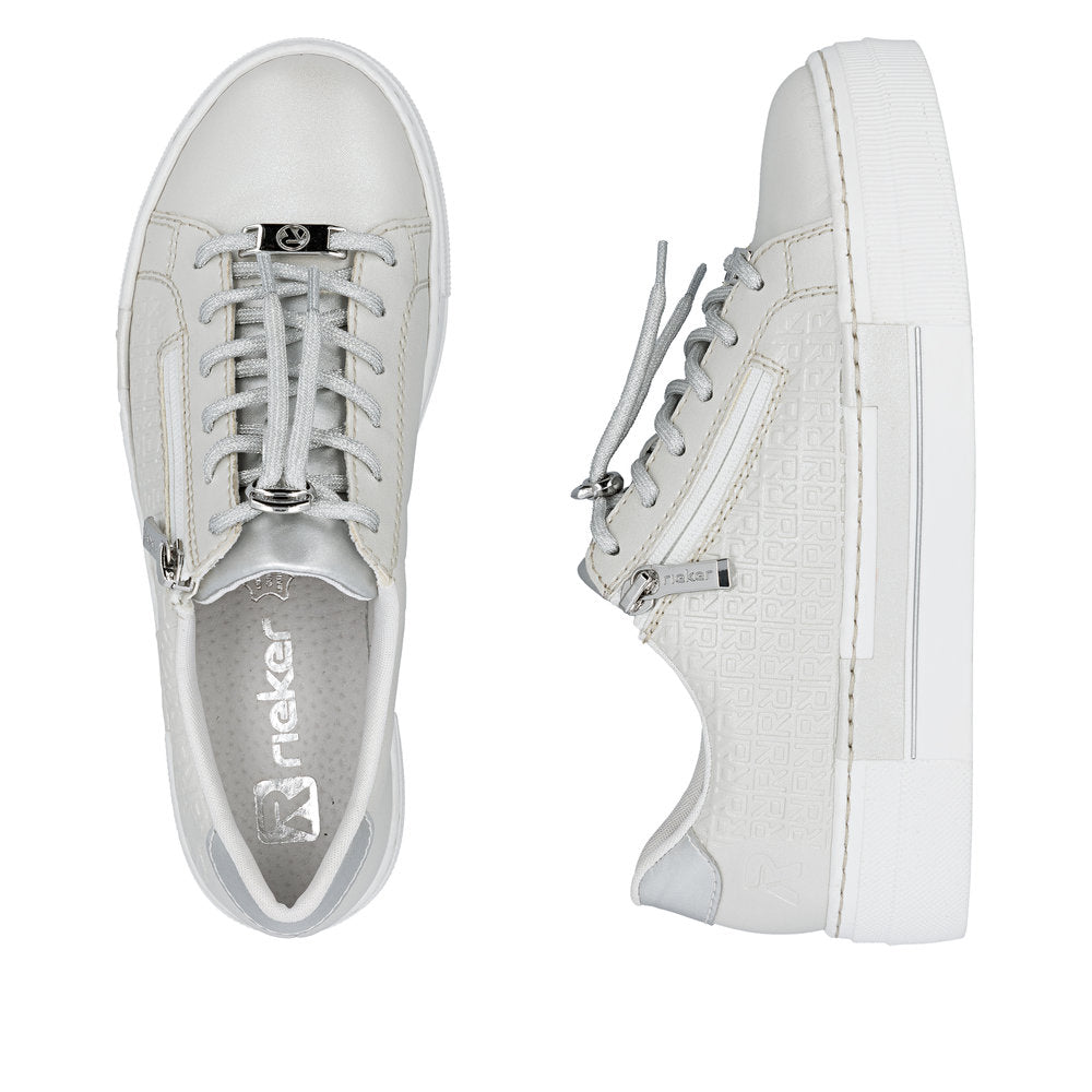 Rieker N4960-90 Pearl & Silver F Fit Trainers with Zip