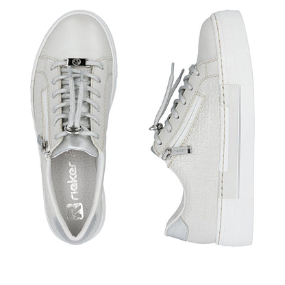 Rieker N4960-90 Pearl & Silver F Fit Trainers with Zip