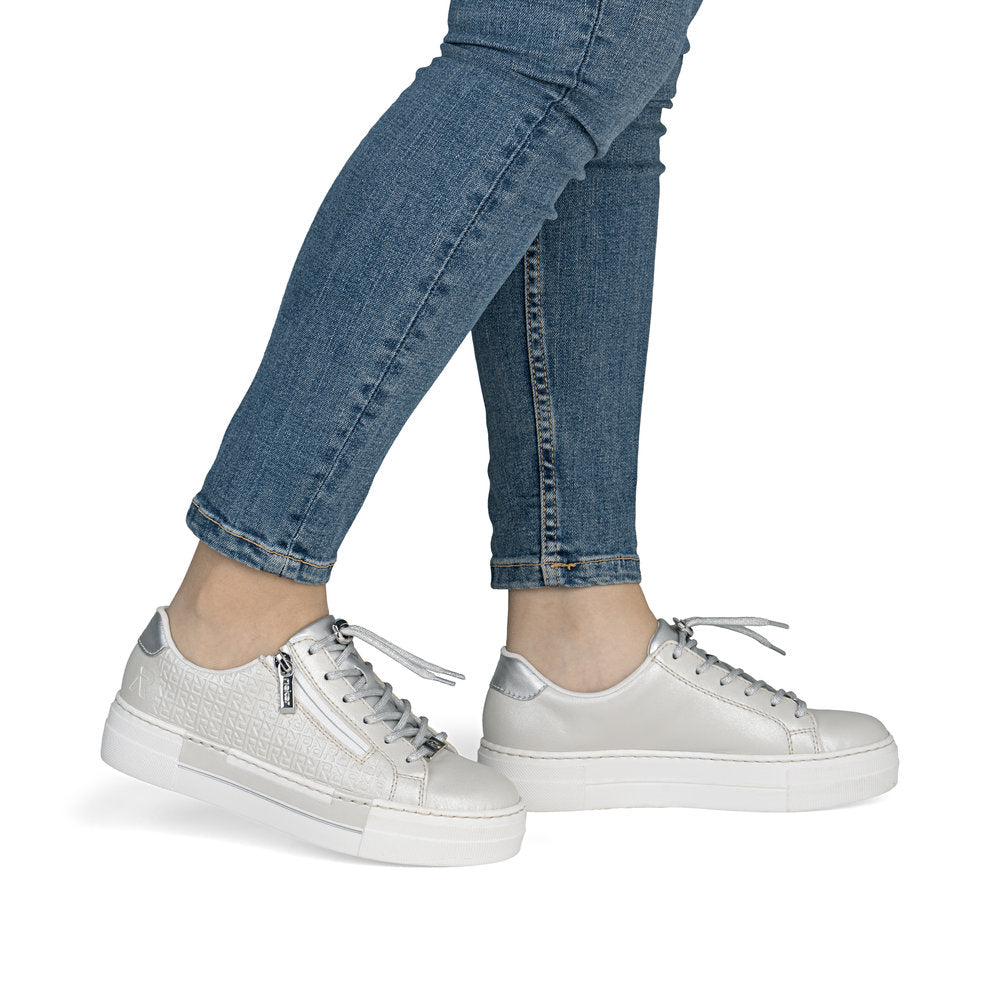 Rieker N4960-90 Pearl & Silver F Fit Trainers with Zip