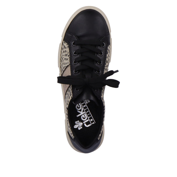 Rieker N5910-62 Black & Beige Leopard Lace Trainers