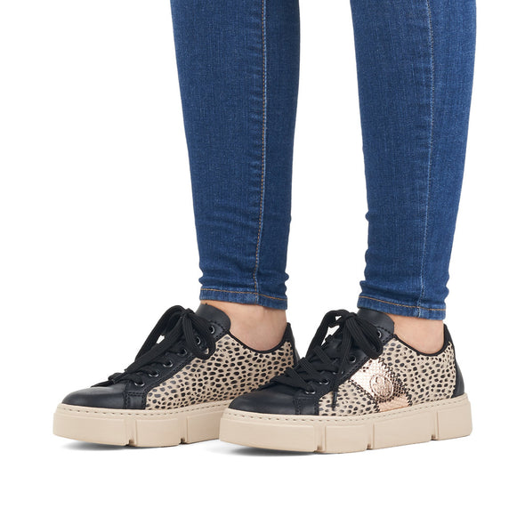 Rieker N5910-62 Black & Beige Leopard Lace Trainers