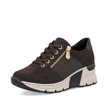 Rieker N6314-25 Brown & Gold Zip Wedge Trainers