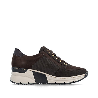 Rieker N6314-25 Brown & Gold Zip Wedge Trainers