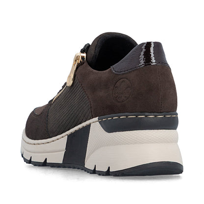 Rieker N6314-25 Brown & Gold Zip Wedge Trainers