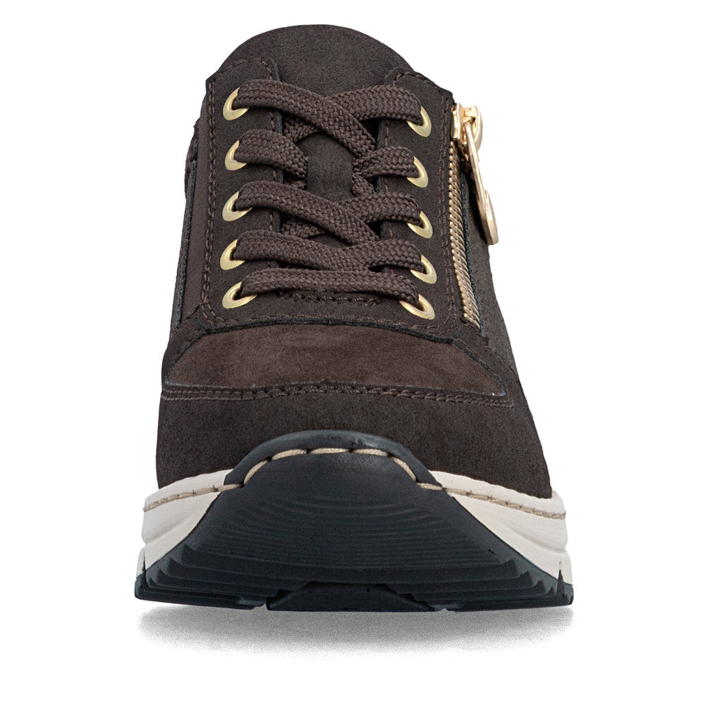 Rieker N6314-25 Brown & Gold Zip Wedge Trainers