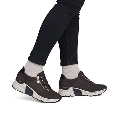 Rieker N6314-25 Brown & Gold Zip Wedge Trainers