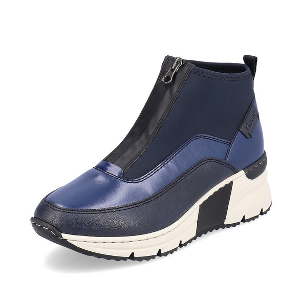 Rieker N6352-14 Blue Combi Ankle Boots with Middle Zip