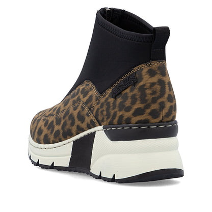 Rieker N6352-90 Brown Leopard & Black G Fit Front Zip Boots