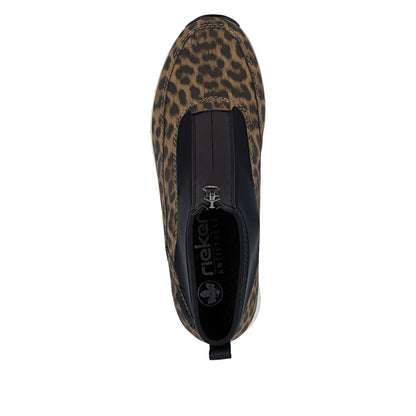Rieker N6352-90 Brown Leopard & Black G Fit Front Zip Boots