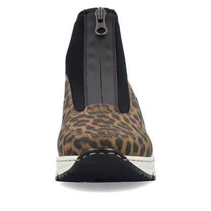Rieker N6352-90 Brown Leopard & Black G Fit Front Zip Boots