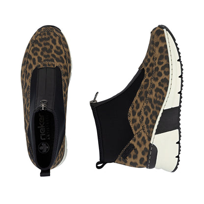 Rieker N6352-90 Brown Leopard & Black G Fit Front Zip Boots