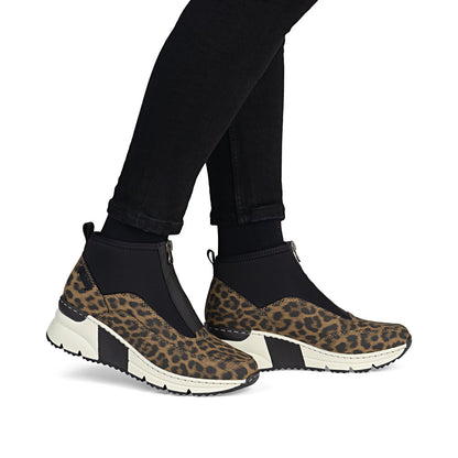 Rieker N6352-90 Brown Leopard & Black G Fit Front Zip Boots
