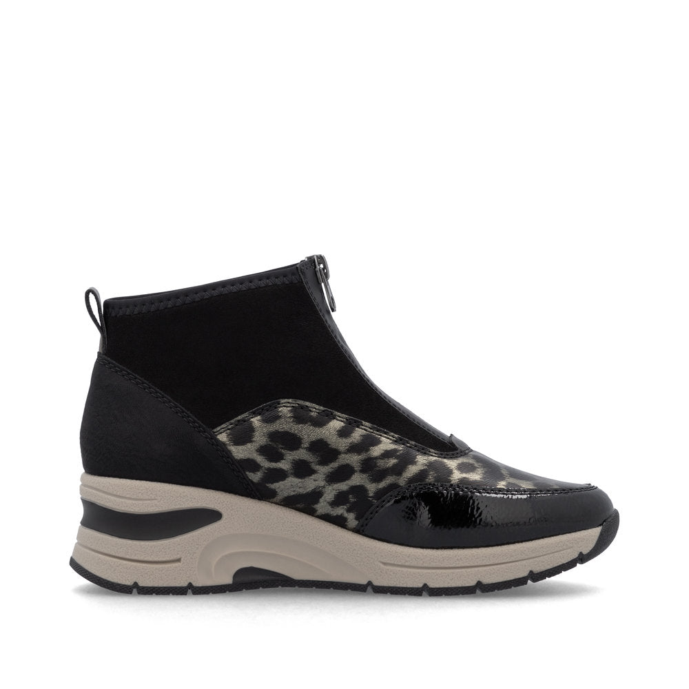 Rieker N9362-00 Black & Gold Combi Front Zip Ankle Boots