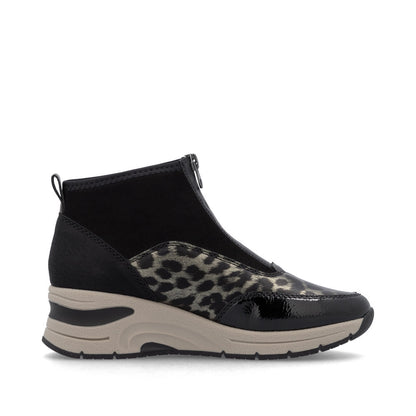 Rieker N9362-00 Black & Gold Combi Front Zip Ankle Boots