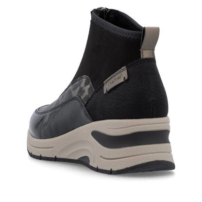 Rieker N9362-00 Black & Gold Combi Front Zip Ankle Boots