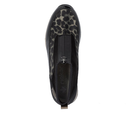 Rieker N9362-00 Black & Gold Combi Front Zip Ankle Boots