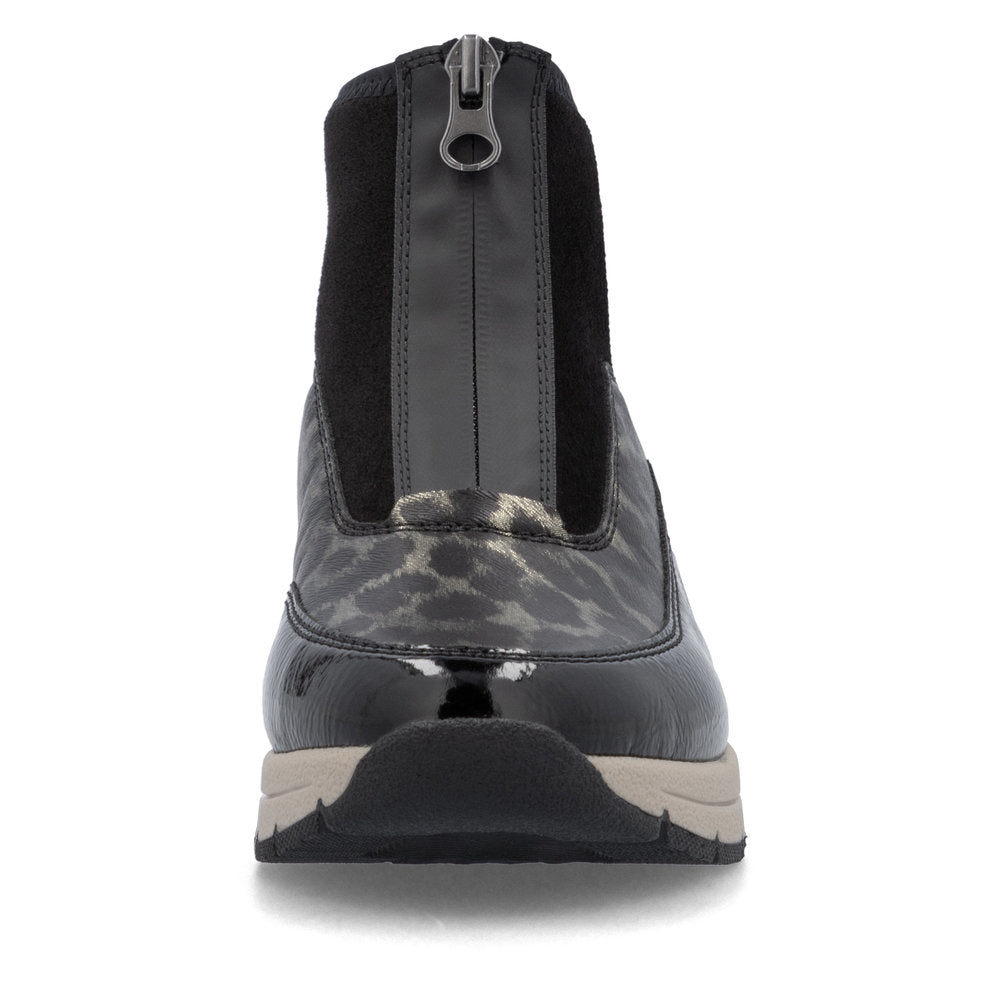 Rieker N9362-00 Black & Gold Combi Front Zip Ankle Boots