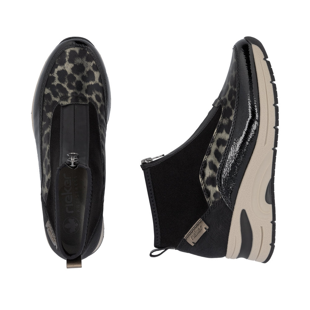 Rieker N9362-00 Black & Gold Combi Front Zip Ankle Boots