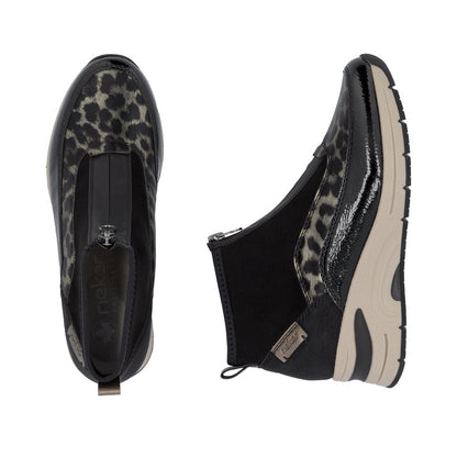 Rieker N9362-00 Black & Gold Combi Front Zip Ankle Boots