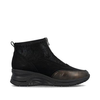 Rieker N9362-01 Black & Bronze Boots with Front Zip