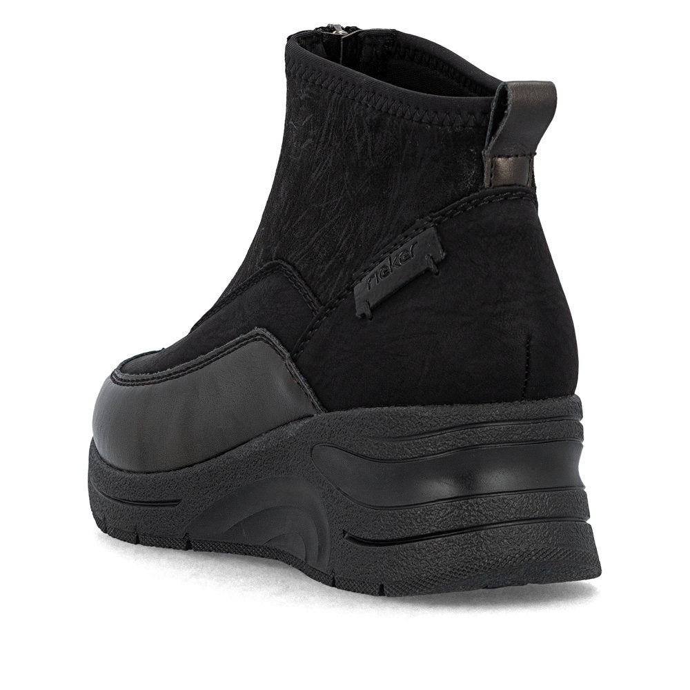 Rieker N9362-01 Black & Bronze Boots with Front Zip