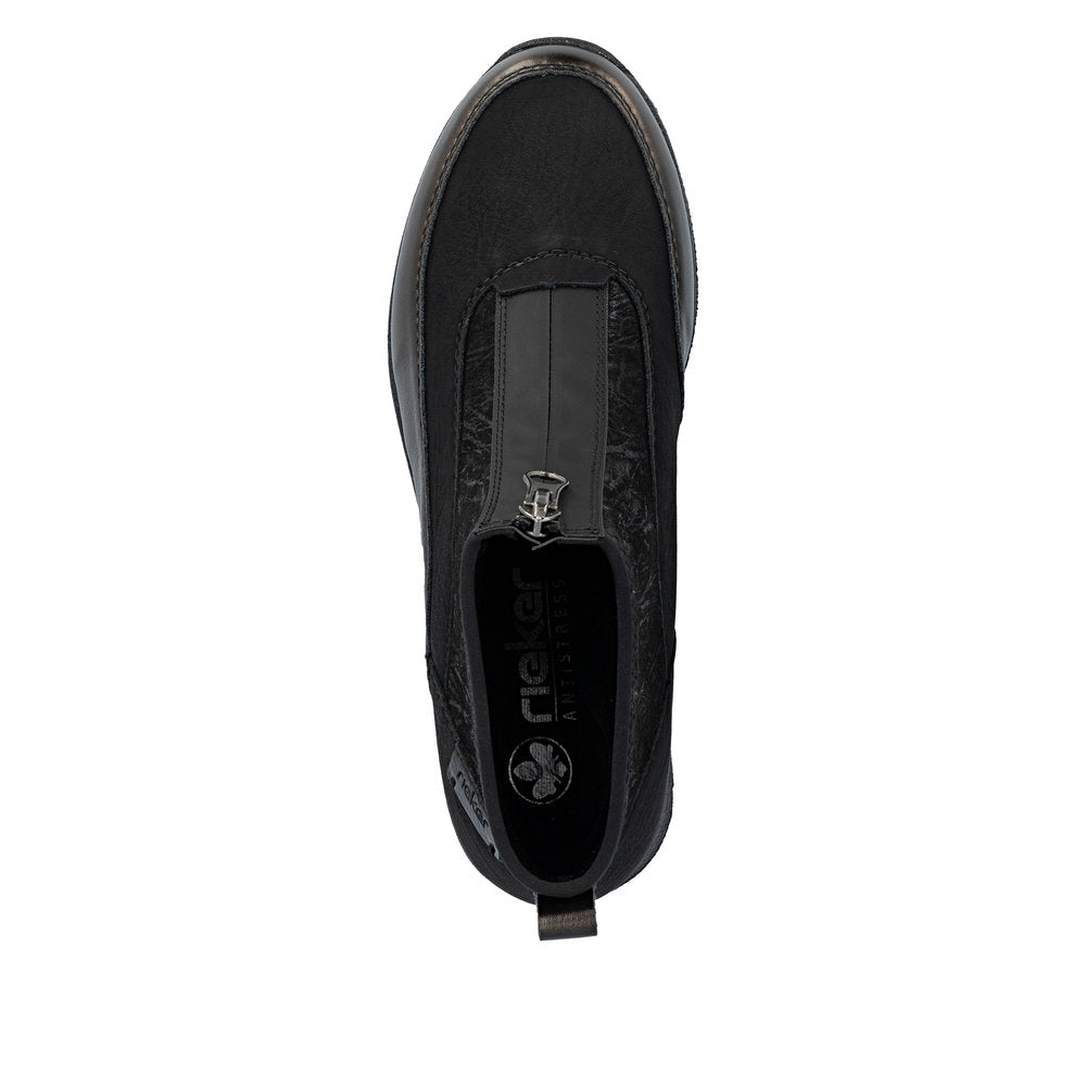 Rieker N9362-01 Black & Bronze Boots with Front Zip