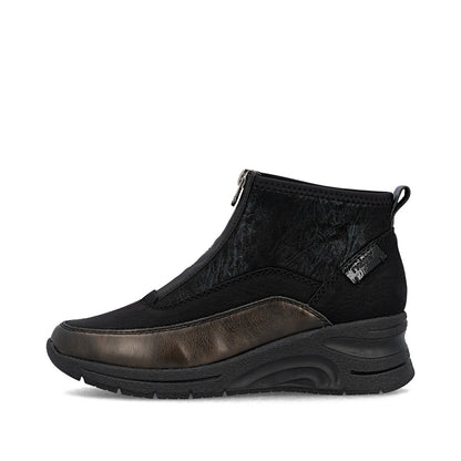 Rieker N9362-01 Black & Bronze Boots with Front Zip