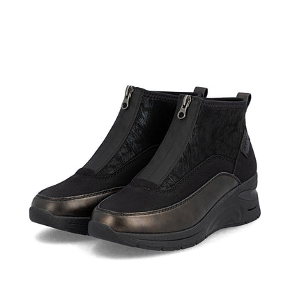 Rieker N9362-01 Black & Bronze Boots with Front Zip